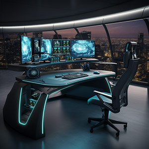 Developer desk. Futuristic vision.